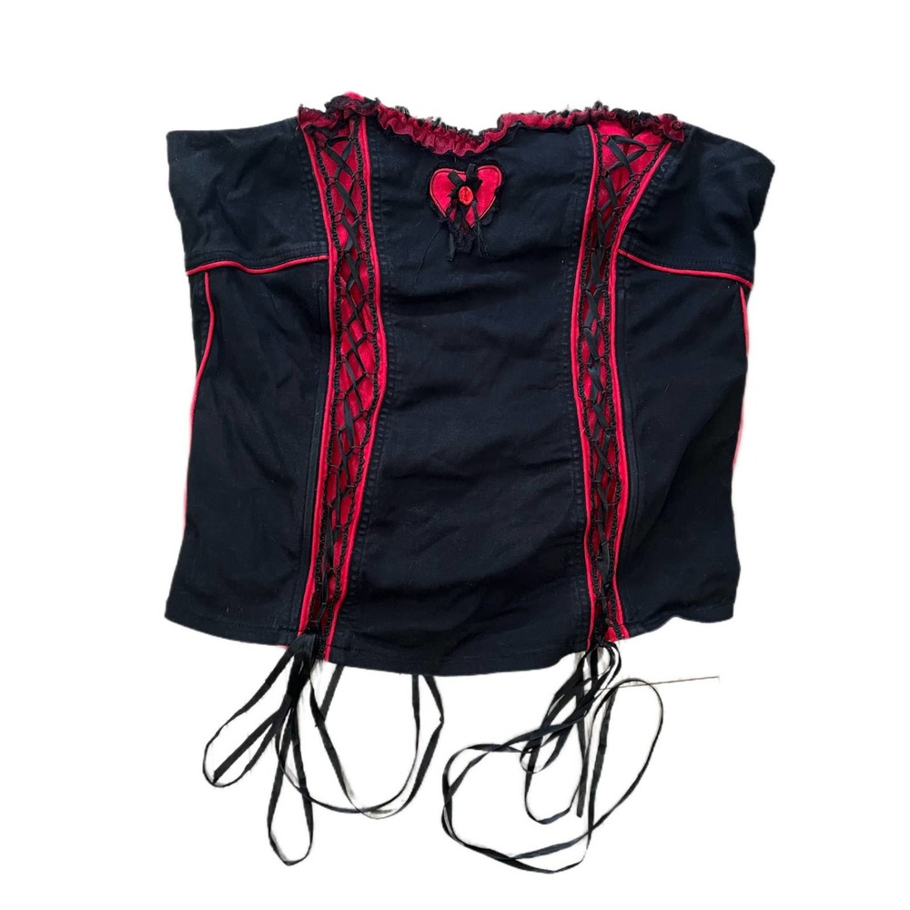Black and Red Lace Trimmed Women's Top